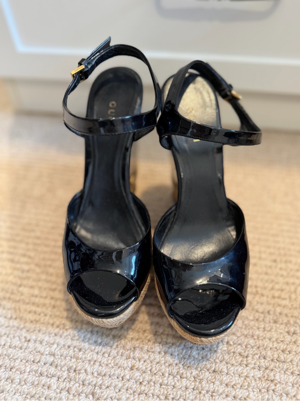 Gucci Black Patent Leather Wedge Espadrille with Cork Platform - Picture 7 of 7